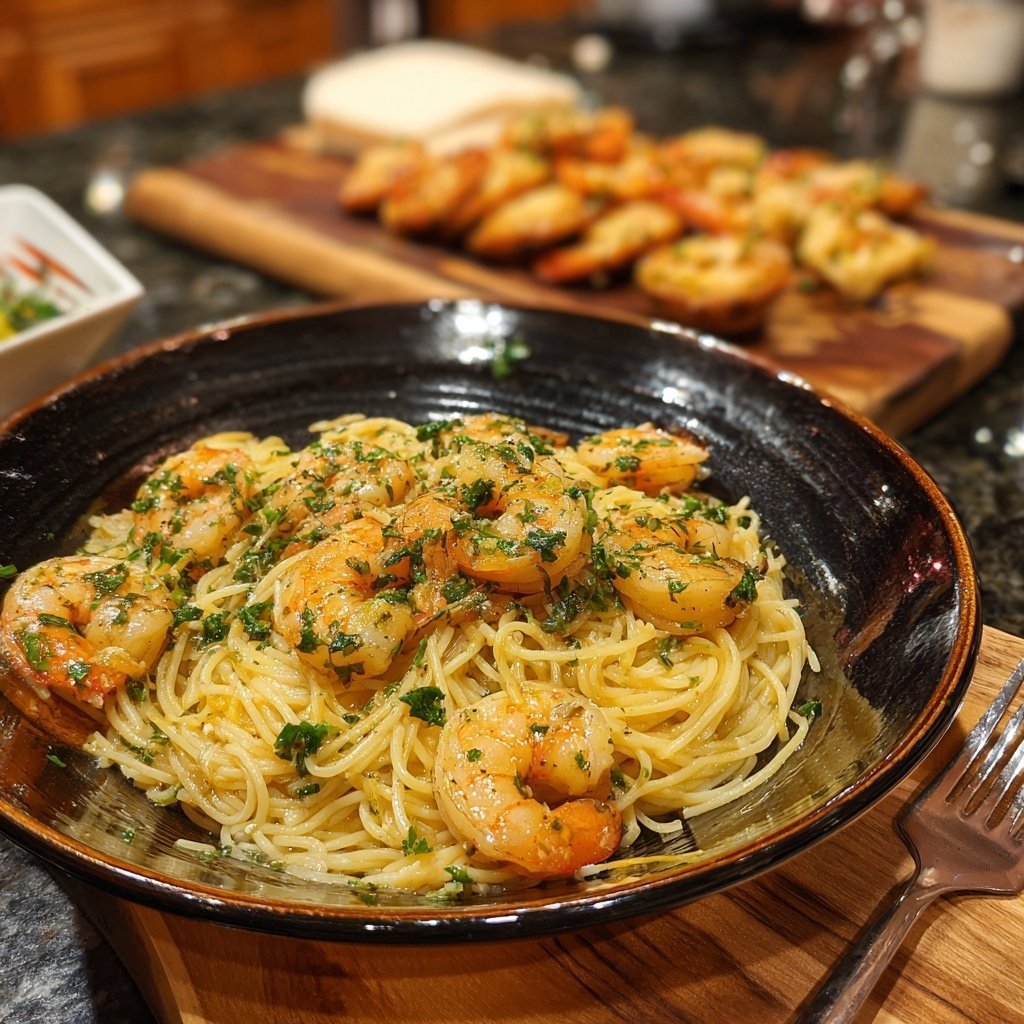 Angel Hair Pasta With Garlic Butter Shrimp