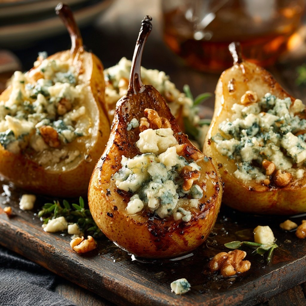 Easy Roasted Pears with Blue Cheese, Walnuts and Honey