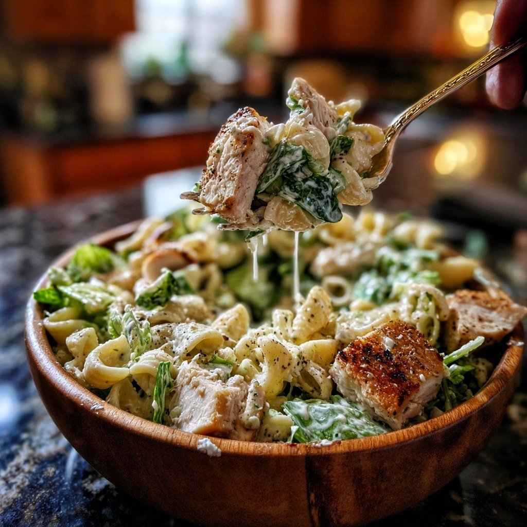 Healthy Chicken Caesar Pasta Salad
