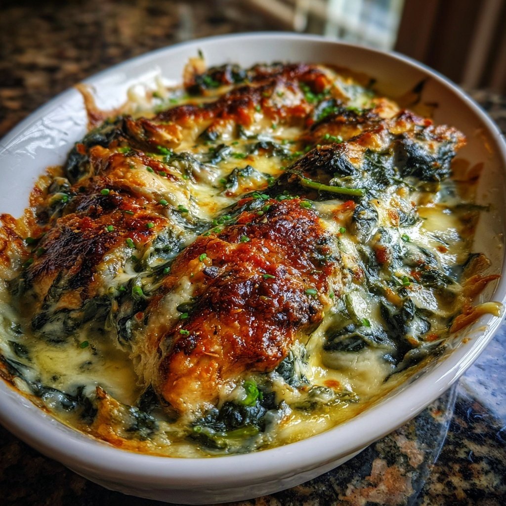 Creamy Spinach Garlic Chicken Bake